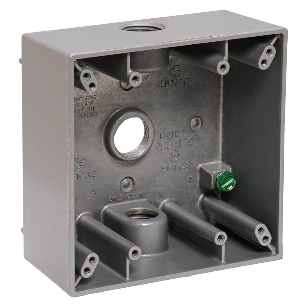 Commercial Electric 2-Gang Metal Weatherproof Electrical Outlet Box with (3) 1/2 inch Holes, Gray (2)