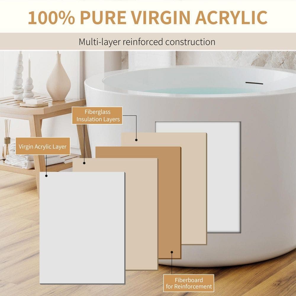 ANGELES HOME 41 in. x 26.6 in. Acrylic Freestanding Japanese Soaking Bathtub with Center Drain in Glossy white, UPC certified (2)
