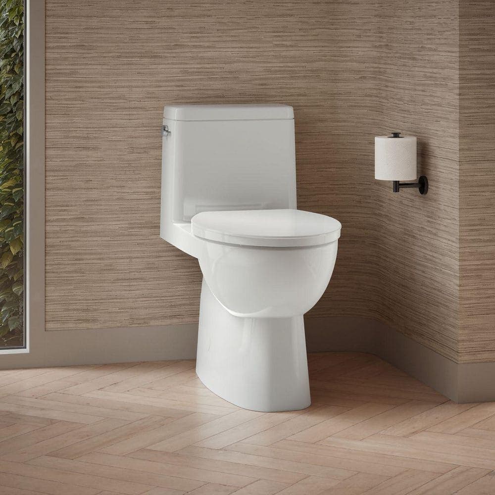 KOHLER Reach 12 in. Rough In 1-Piece 1.28 GPF Single Flush Elongated Toilet in White Seat Included (1)