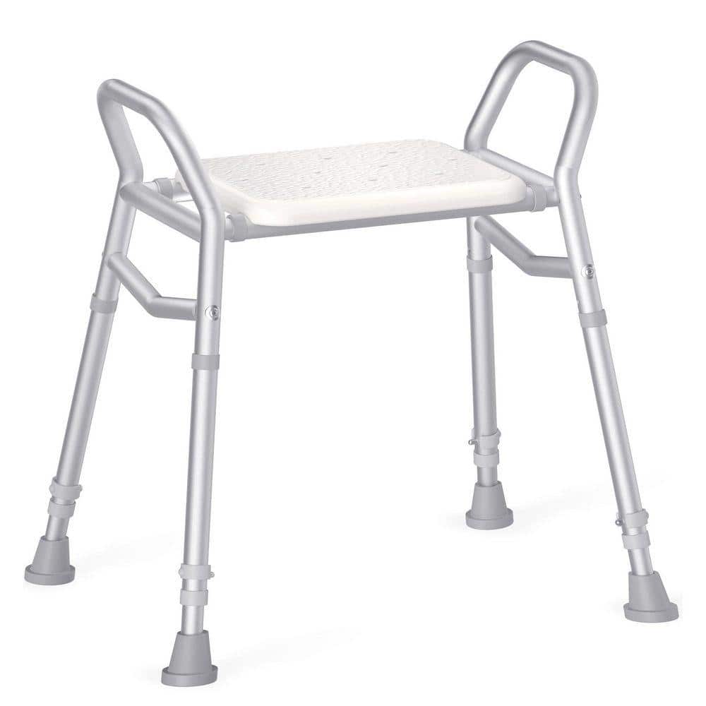 Lynzavix 21-27 in. W Adjustable Height Aluminum Shower Chair with Non-Slip Feet for Elderly and Disabled in White Freestanding (1)