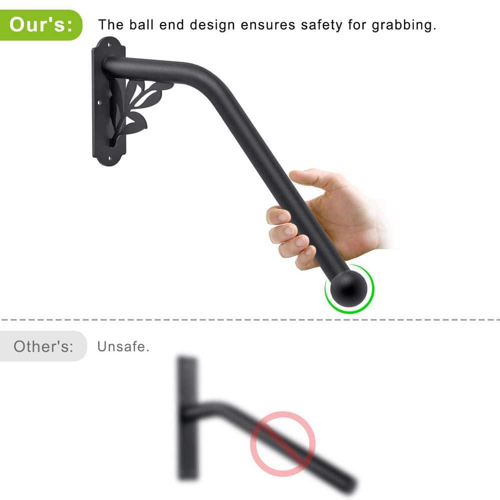 NVNOO 1.3 in. Dia x 24 in. Iron Handrail for Outdoor Steps Garage Railing Safety Grab Bar for Elderly, Black (3)