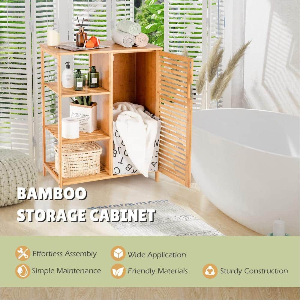 Volenca Bamboo Bathroom Cabinet, Single Door Storage with Shelf, Freestanding Floor Organizer (2)