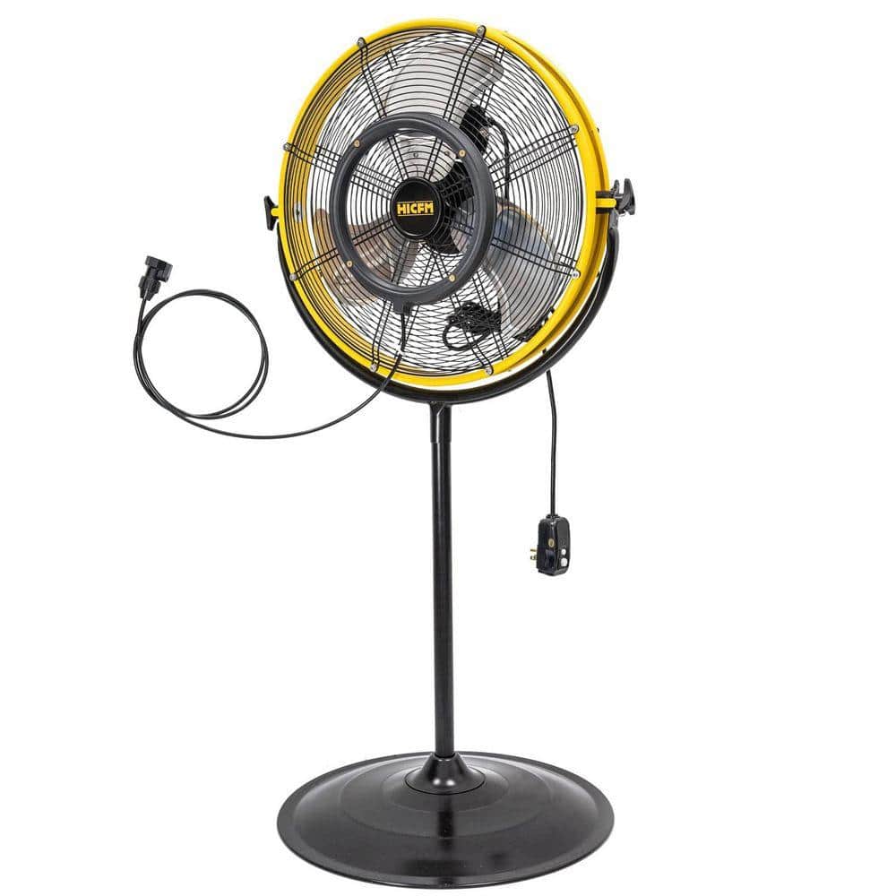 WOCK HICFM 20 in. Yellow 4400 CFM Outdoor Misting Pedestal Fan with IP44 Motor, Mist Kit, GFCI Plug, 120° Tilt - UL Listed (1)