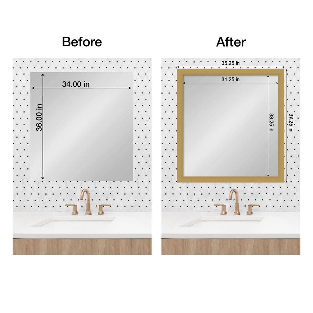 Amanti Art Mirror Makeover Grace Brushed Gold 35.25 in. W x 37.25 in. H Bathroom Mirror Frame Border Kit-Fits a 34x36 mirror (3)