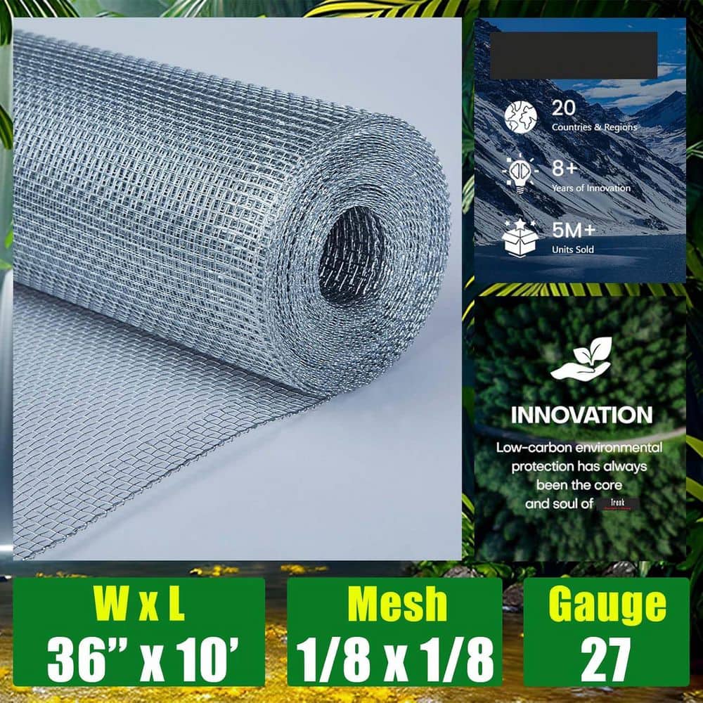Unbranded 1/8 Inch Mesh 36 in. x 10 ft. 27-Gauge Fine Galvanized Wire Mesh Roll for Bee Chicken Fencing Screen Plant Supports (2)