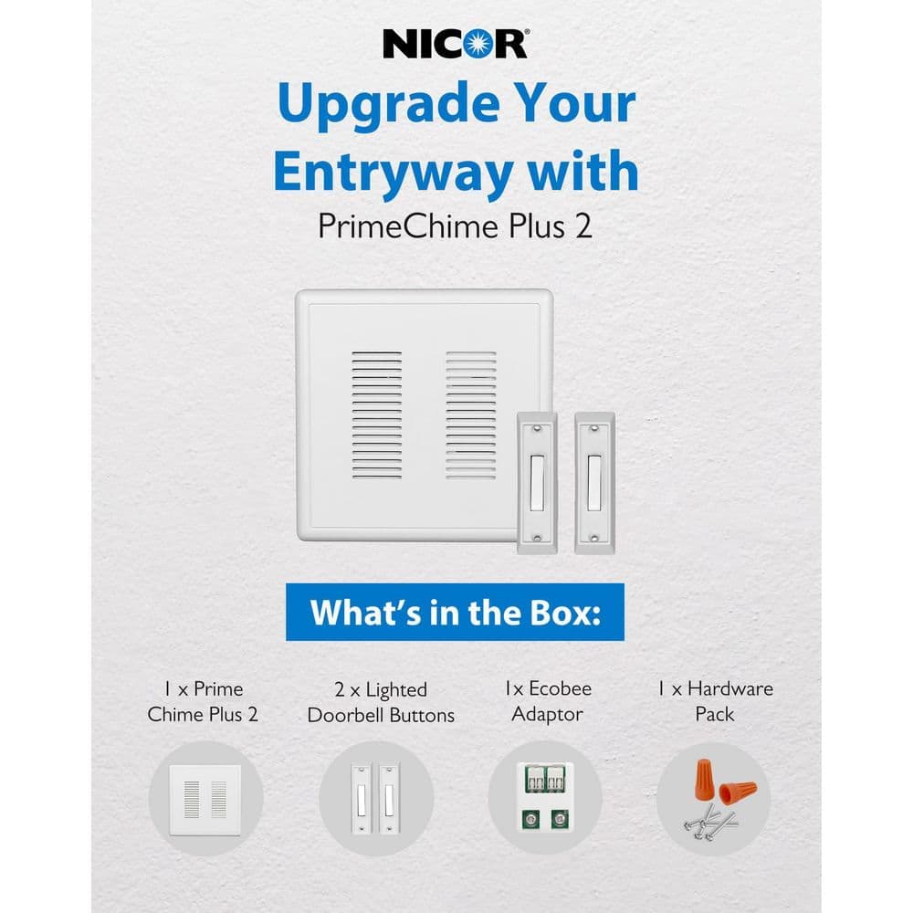 NICOR PrimeChime Plus 2 Video Compatible Hardwired Door Bell Chime Kit with Ecobee Adaptor (2)