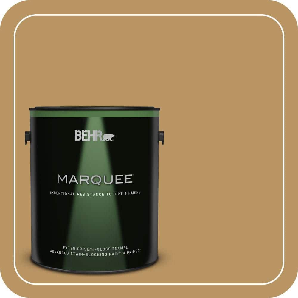 BEHR MARQUEE 1 gal. #S300-5 Spiced Mustard Semi-Gloss Enamel Exterior Paint & Primer
