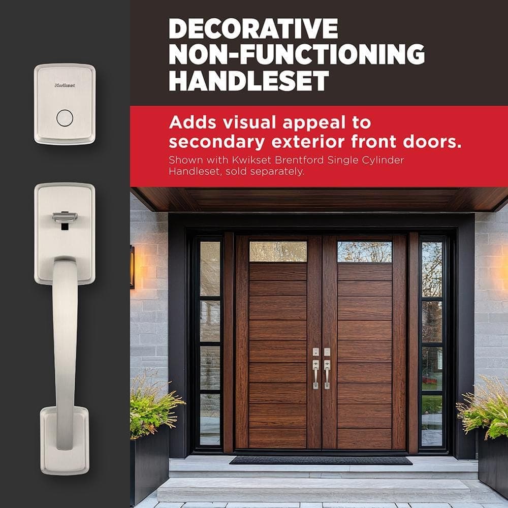 Kwikset Brentford Satin Nickel Double Door Dummy Door Handleset with Sora Interior Door Knob (2)