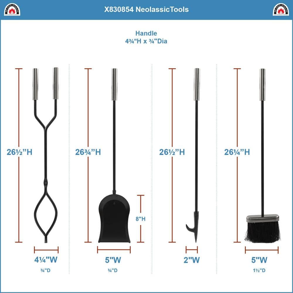 ACHLA DESIGNS 30 in. Tall 5-Piece Chrome and Black Neoclassic Fireplace Tool Set with Round Base (2)