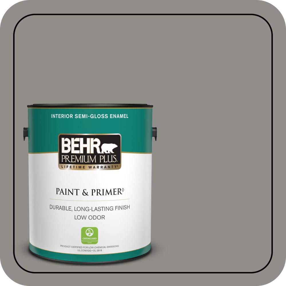 BEHR PREMIUM PLUS 1 gal. Home Decorators Collection #HDC-AC-19 Grant Gray Semi-Gloss Enamel Low Odor Interior Paint & Primer