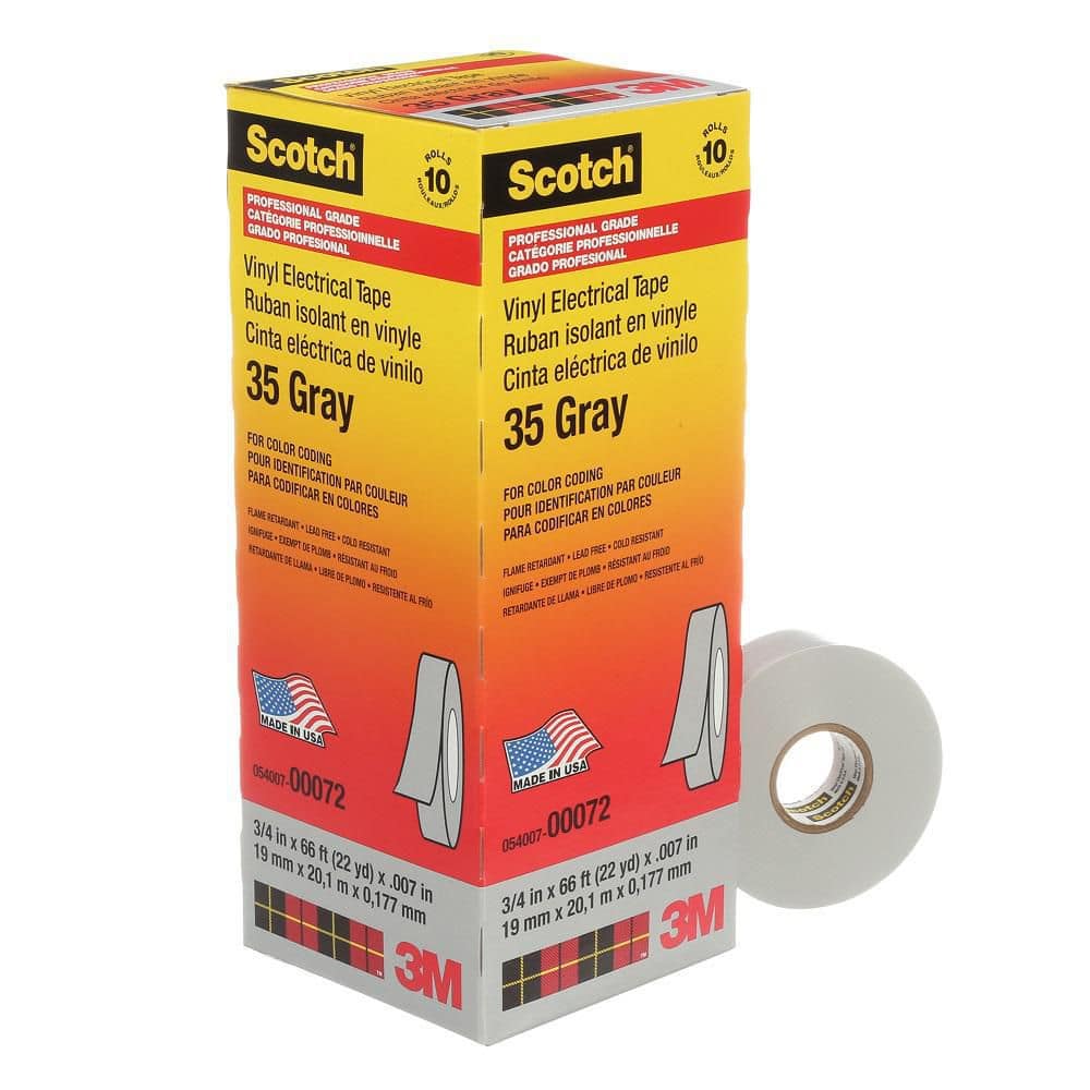 Scotch 3/4 in. x 66 ft. Vinyl Color Coding Electrical Tape, Gray (Case Pack of 10) (3)