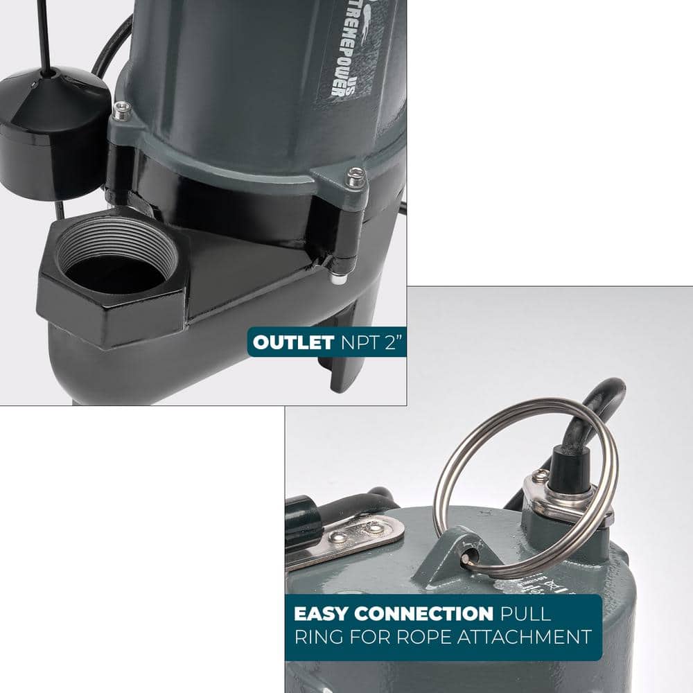 XtremepowerUS 3/4 HP 8400 GPH Cast Iron Submersible Sewage Ejector Sump Pump (3)