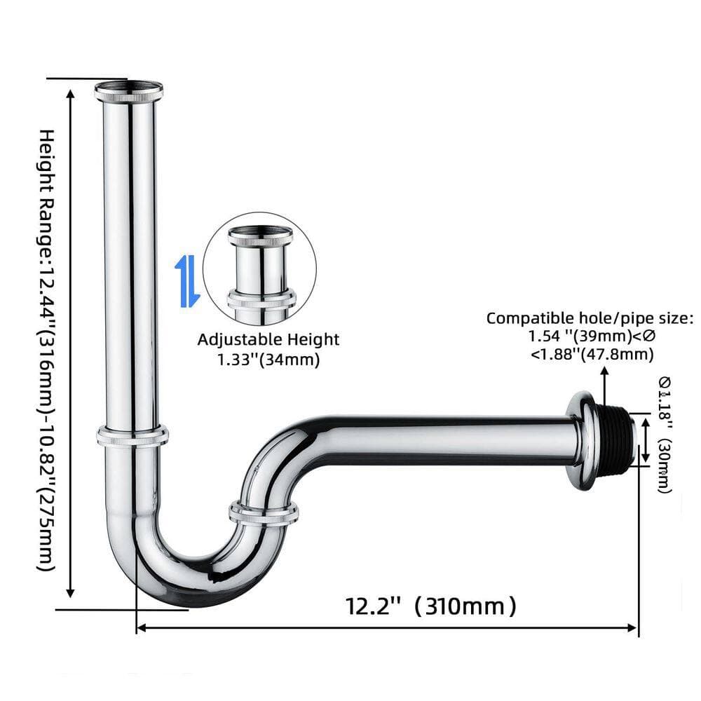 Wudkey 1-Piece Bathroom Basin Sink Bottle P Trap Adjustable Brass U-Shape 1-1/4 in. Slip Inlet Drain Included (2)