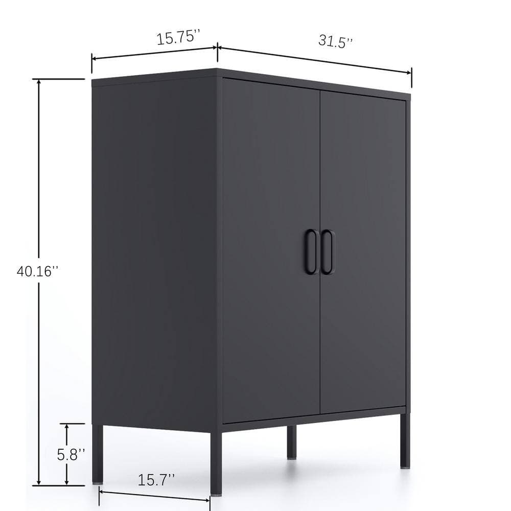 Unbranded 31.5 in. W x 15.75 in. D x 40.16 in. H Black Linen Cabinet with Double-Door and 2-Shelf (3)
