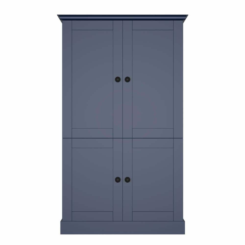 XUJMK 42 in W x 20 in D x 71 in H Linen Cabinet, Kitchen Pantry Cabinet in Blue with 3 Drawers, 6 Door Shelves, 6 Wine Racks (1)