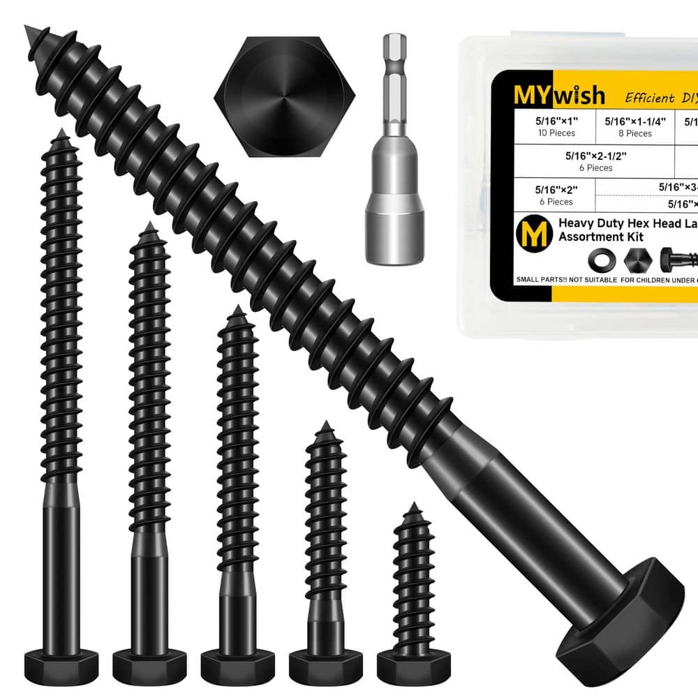 MYWISH 96-Piece 5/16 in. Lag Screws and Washers Kit Black Oxide Hex Head 304 Stainless Steel Fasteners Assortment Kit (1)