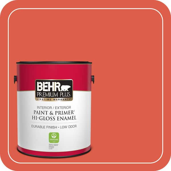 BEHR PREMIUM PLUS 1 gal. #P180-6 Pimento Hi-Gloss Enamel Interior/Exterior Paint & Primer (2)