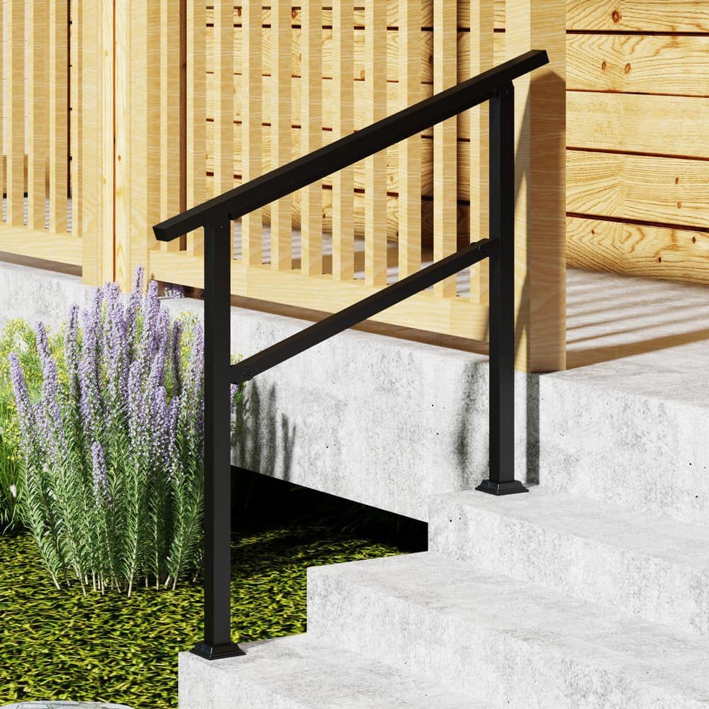 FUFU&GAGA 36 in. H x 3.3 ft. W Black iron Rail Kit Handrails for Outdoor Steps Fit 2 or 3 Steps Stair Railing in Black