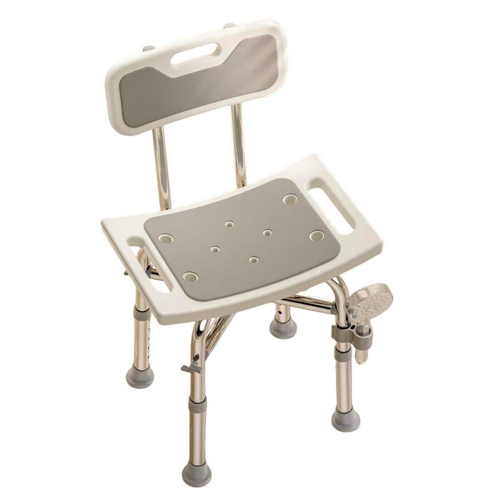 JFVKAF 16.5 in. W Adjustable Height Aluminum Shower Chair in Gray for Elderly and Disabled,  500 lbs. Capacity (1)