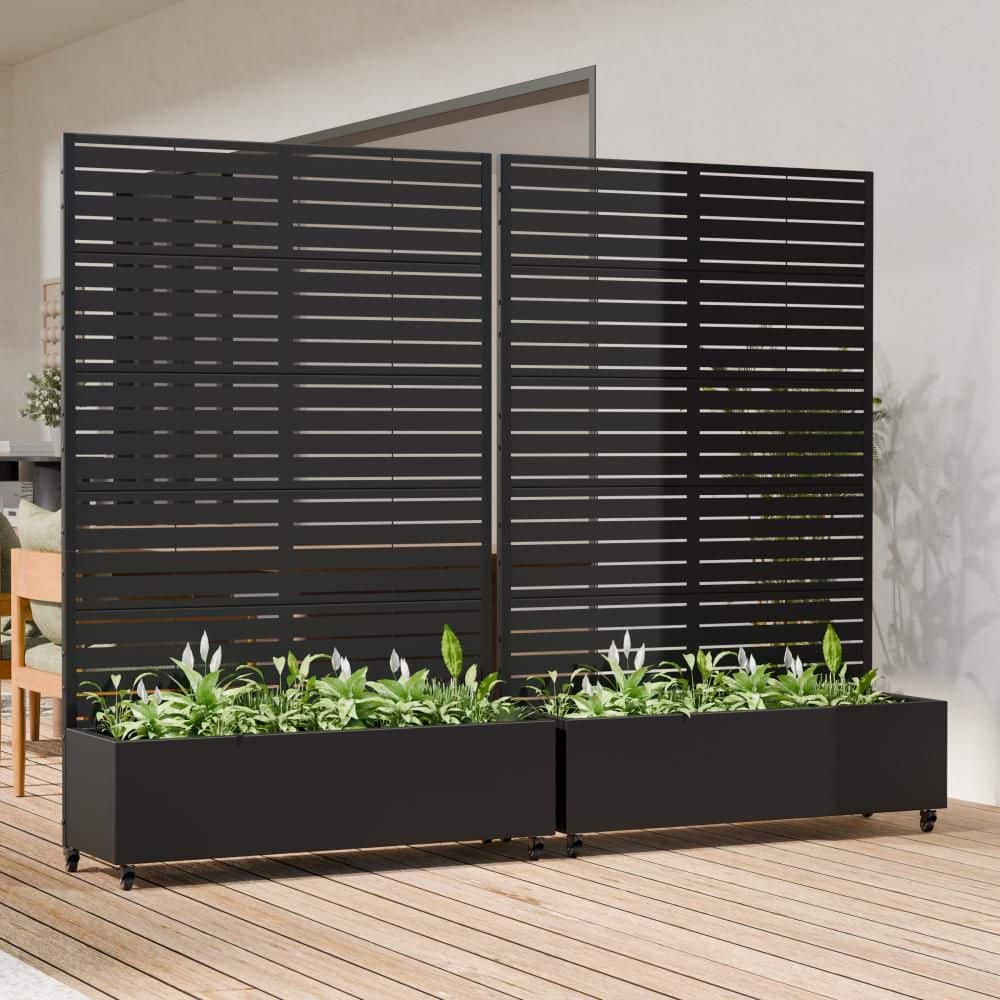 Dovelina Set of 2-73 in. x 16 in. x 47 in. Black Metal Iron Planter Box with Attached Trellis for Climbing Vegetation (2)