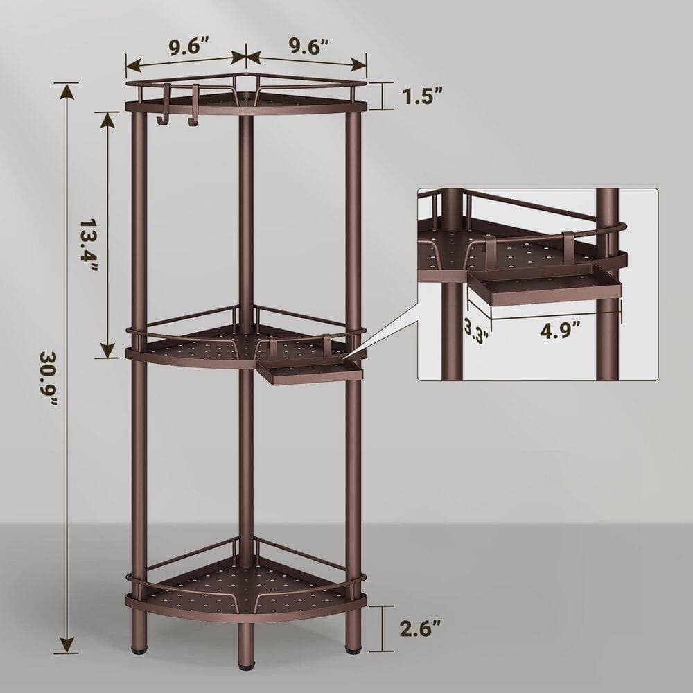 Wudkey Corner Shower Caddy Stand in Bronze, 3 Tier Rustproof Metal Shower Organizer with Soap Holder, Floor Corner Shelf Rack (2)