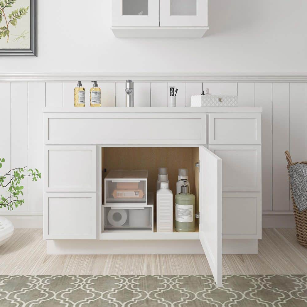 Vanity Art Colton 48 in. 1-Door and 5-Drawer Freestanding Shaker Bathroom Vanity Cabinet (No Top) in White — Unassembled (3)