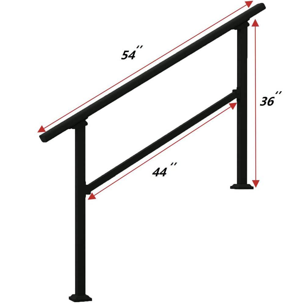 Unbranded 1-4 Step 4.5 ft. Black Metal Handrail Outdoor Steps Adjustable Stair Railing Kit for 1-4 Steps Indoor Outdoor Use (2)