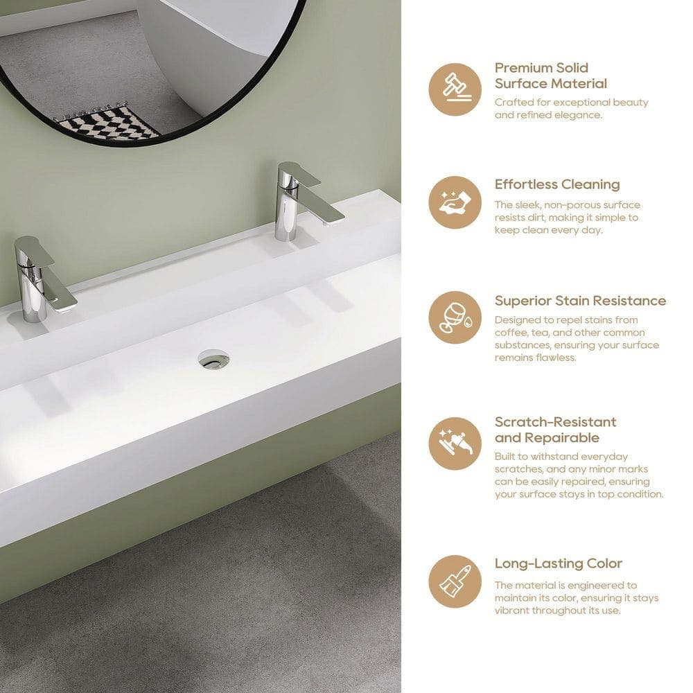 SJ STAR&JANE 47 in. Wall Mount Rectangle Vessel Sink with Faucet Hole, Solid Surface Bathroom Vessel Sink (3)