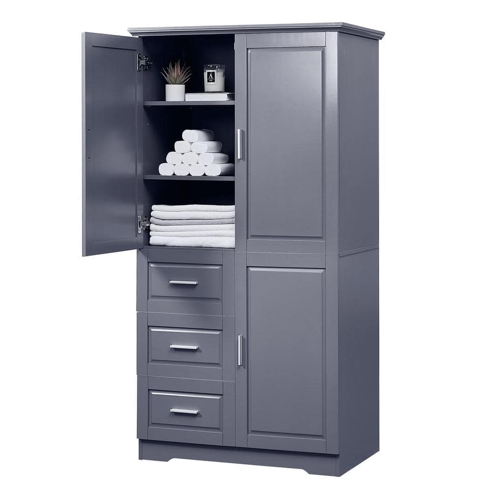Unbranded 32.6 in. W 19.6 in. D 62.2 in. H Bathroom Storage Wall Cabinet Grey with 3-Drawers (4)