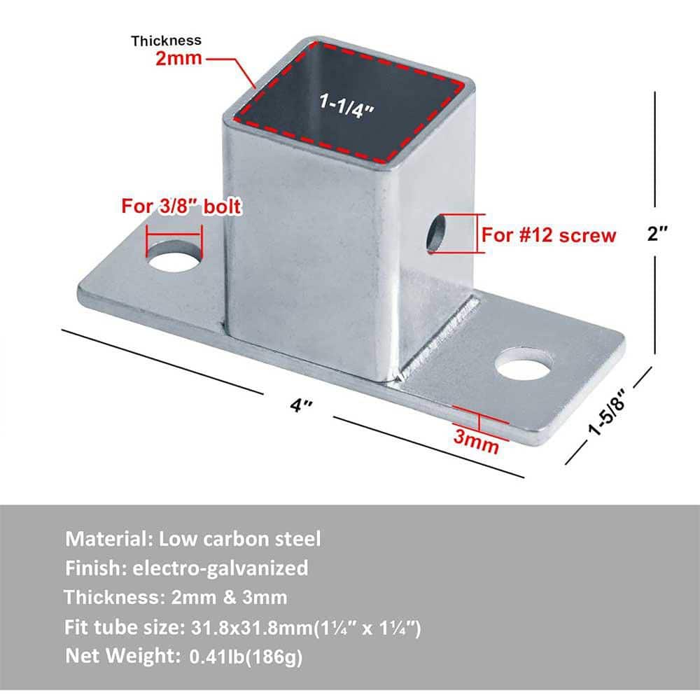 Afoxsos 1-1/4 Square Tube Fittings with Plate Square Post Flange Base for Deck Rail Low Carbon Steel Electro-Galvanized 8 Pack (2)