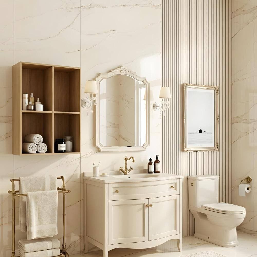 Zuvandra 23.63"W x 9.81"D x 35.44"H Plywood Bathroom Wall Cabinet with 4 Open Compartments,Oak (3)