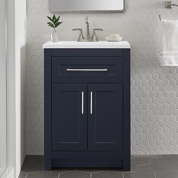 Home Decorators Collection Clady 25 in. Single Sink Deep Blue Bath Vanity with Silver Ash Cultured Marble Top (Assembled)