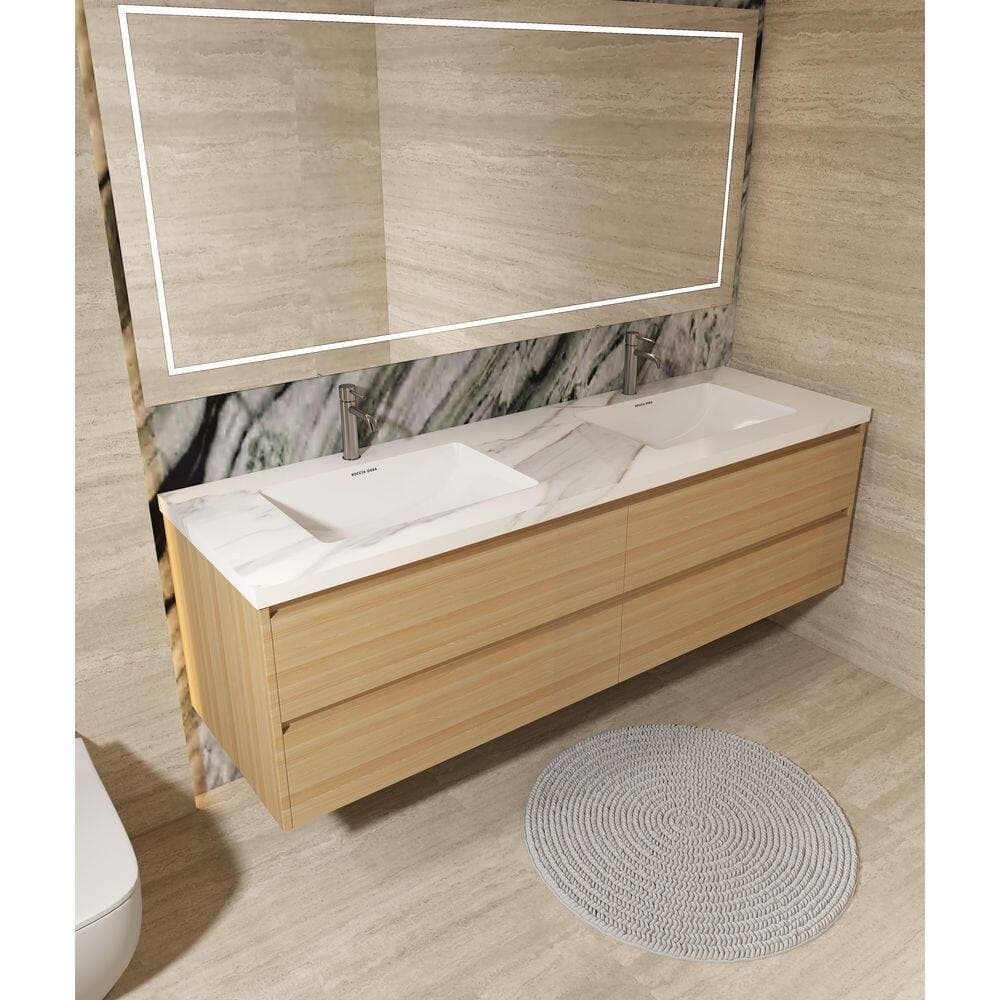 CASAINC 60 in. W 21.7 in. D Porcelain Double Sink Vanity Top with Pre-Drilled Faucet Hole (3)