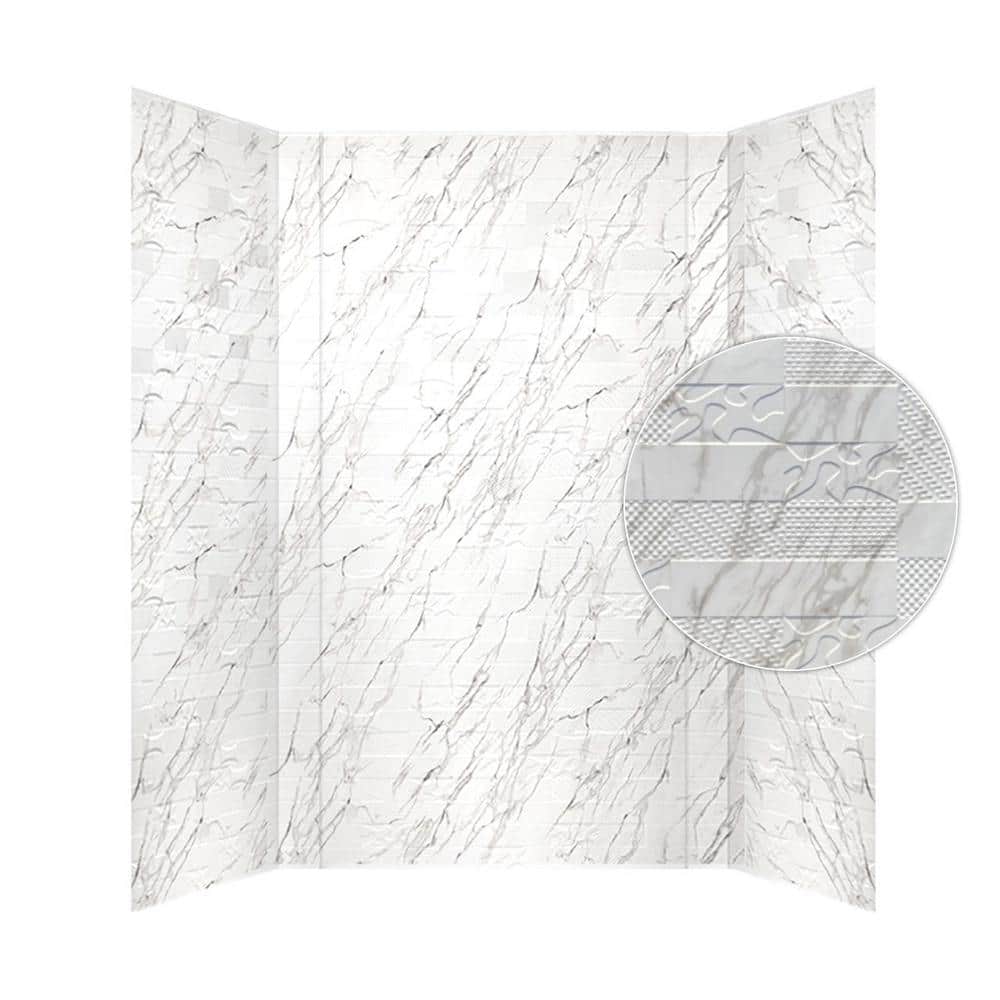 FROM PLAIN TO BEAUTIFUL IN HOURS Versa Tile 60 in. W x 96 in. H x 42 in. D 3-piece Glue-Up PVC Tub Surrounds Wall Panels in Marble (1)