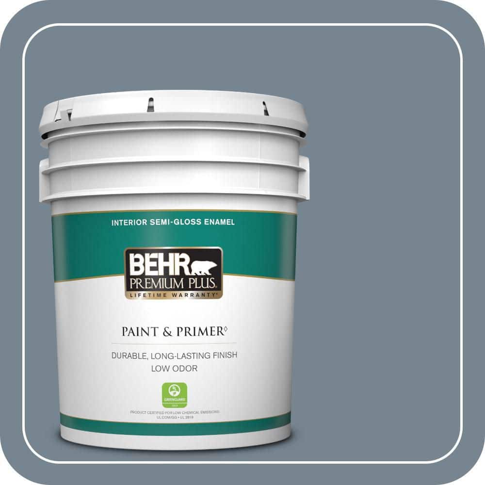 BEHR PREMIUM PLUS 5 gal. #PPU14-05 Forever Denim Semi-Gloss Enamel Low Odor Interior Paint & Primer