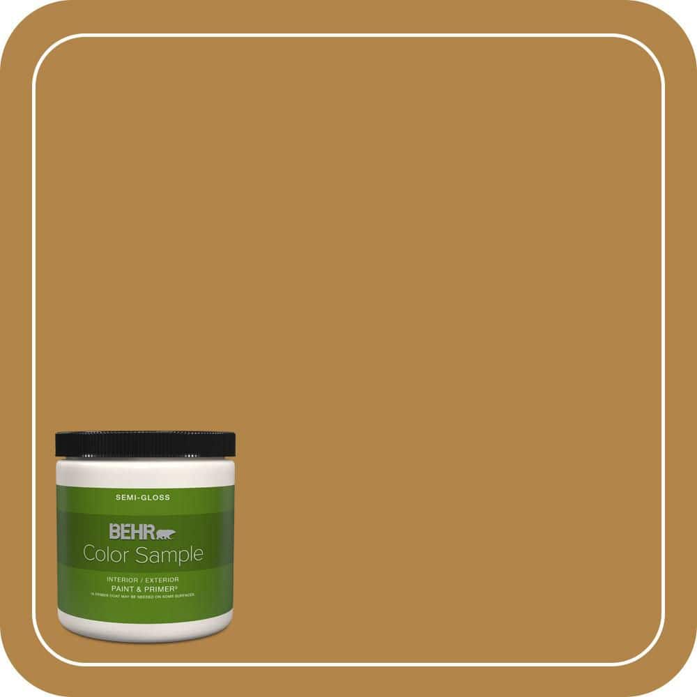 BEHR PREMIUM PLUS 8 oz. #MQ4-09 Rice Curry Semi-Gloss Interior/Exterior Paint & Primer Color Sample