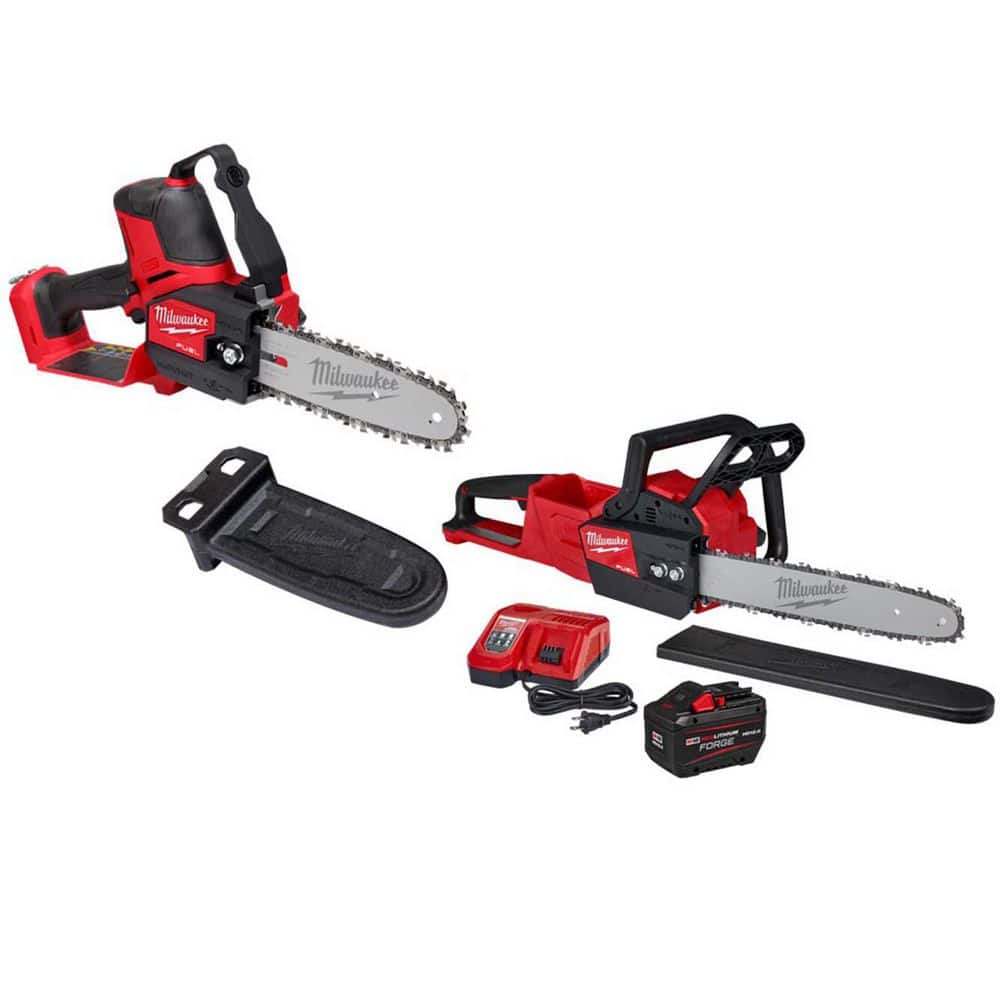Milwaukee M18 FUEL 8 in. 18V Lithium-Ion Brushless Electric Battery Chainsaw HATCHET w/M18 FUEL 16 in. Chainsaw Kit (2-Tool)
