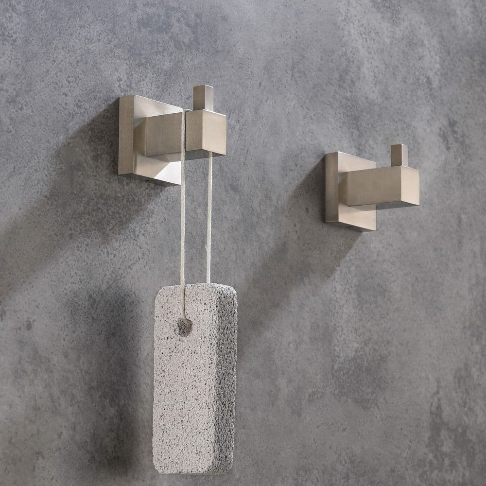 KIBI Bathroom Accessories J-Hook Robe/Towel Hook 2-Piece in Brushed Nickel (2)