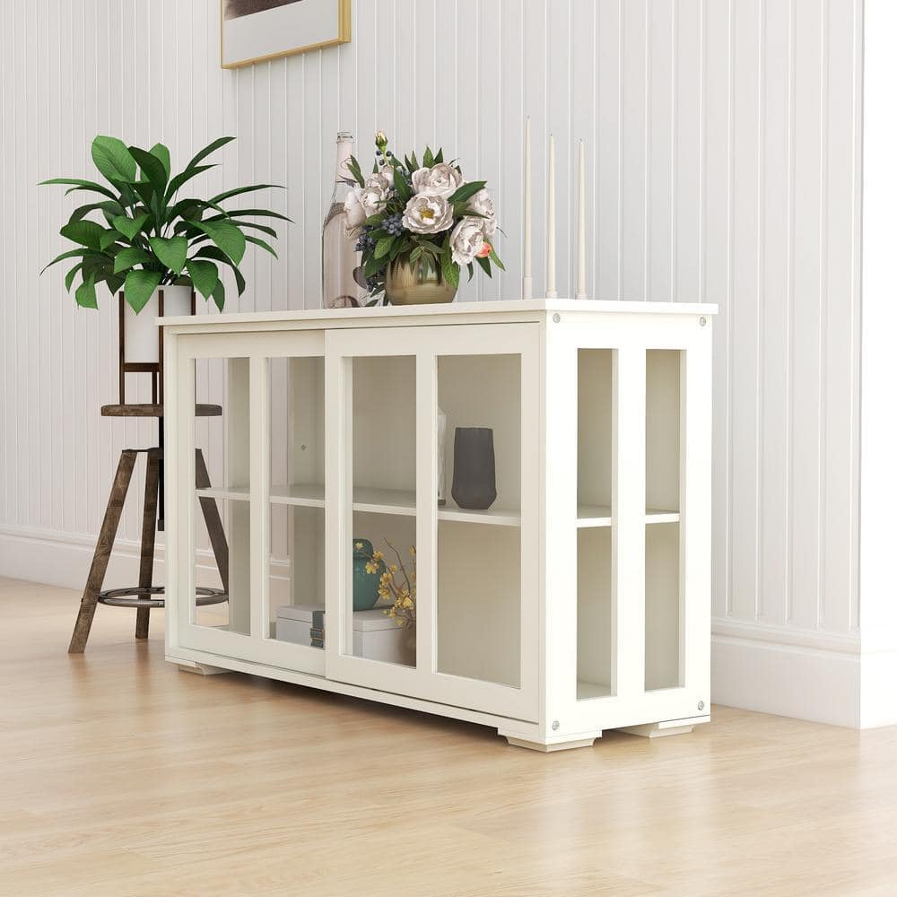 COWLOWN 41.92 in. W x 12.99 in. D x 24.6 in. H White Linen Cabinet with Glass Door (3)