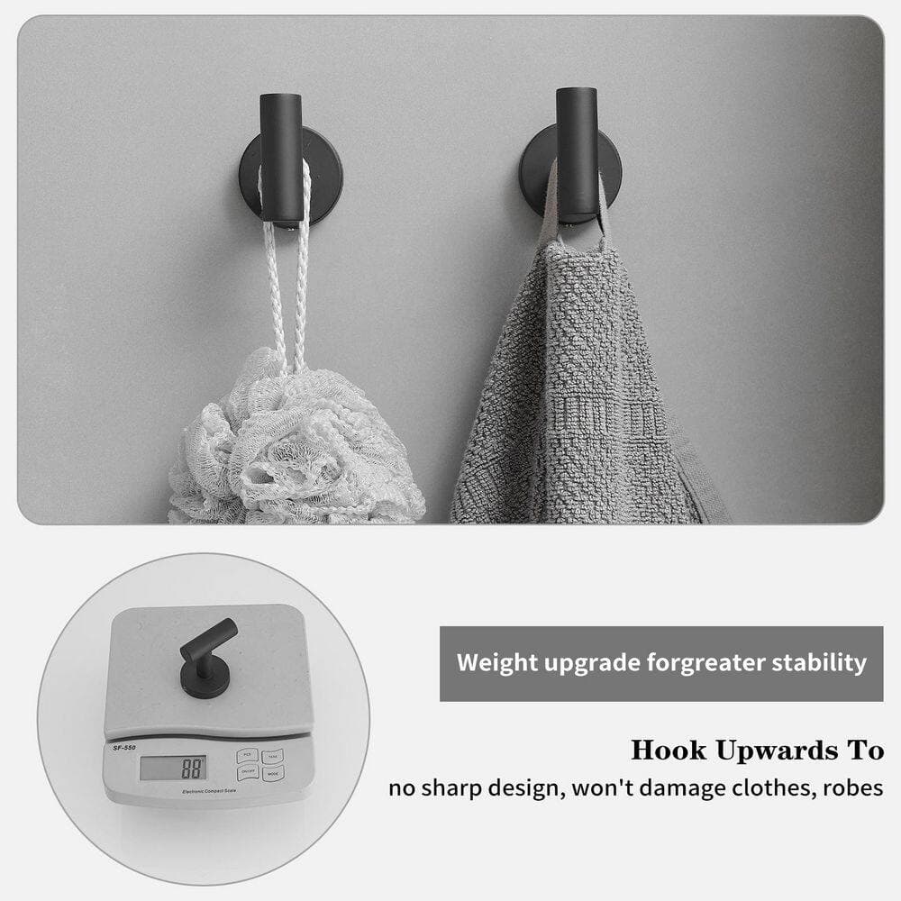 HOMEMYSTIQUE 5-Piece Bathroom Hardware Set with Towel Bar/Rack, Toilet Paper Holder, Towel/Robe Hook, Towel Ring in Matte Black (2)