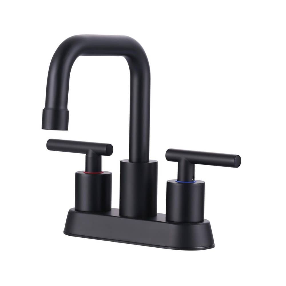 ARCORA Modern 4 in. Centerset 3-Hole Double-Handle Bathroom Sink Faucet, Basin Faucet with Pop-Up Drain in Matte Black (1)