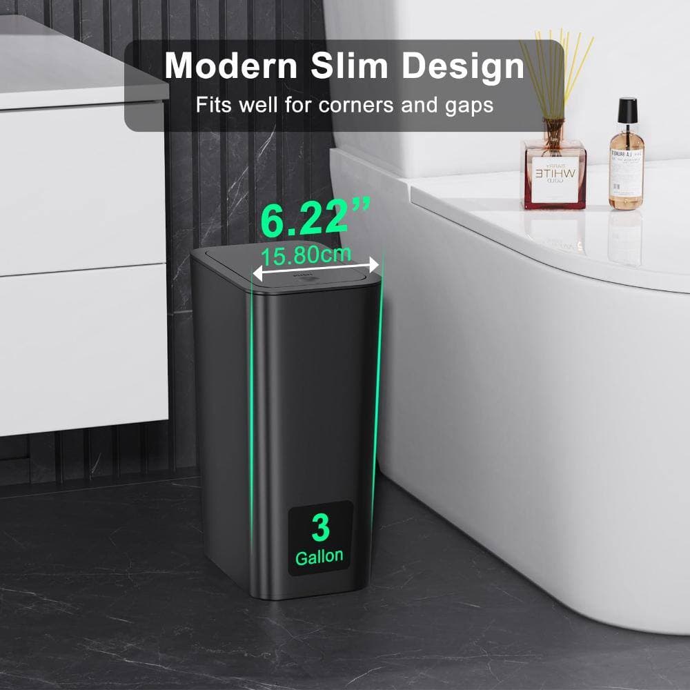 Unbranded 3-Pack Slim 3-Gallon Trash Cans with Lids in Black, Compact Waste Bins for Bathroom, Kitchen, Bedroom and Office (2)