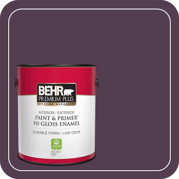 BEHR PREMIUM PLUS 1 gal. #PPU17-02 Oriental Eggplant Hi-Gloss Enamel Interior/Exterior Paint & Primer (2)