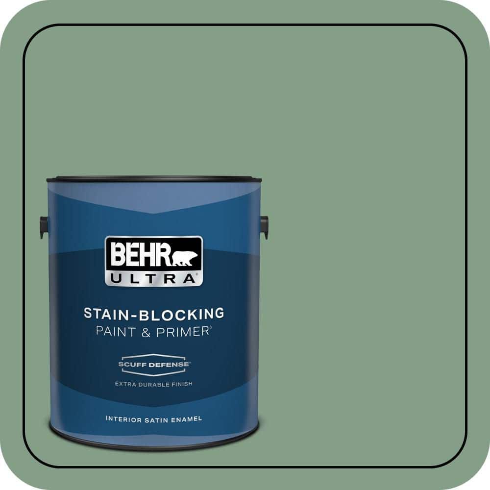 BEHR ULTRA 1 gal. #S410-5 Track Green Extra Durable Satin Enamel Interior Paint & Primer (1)