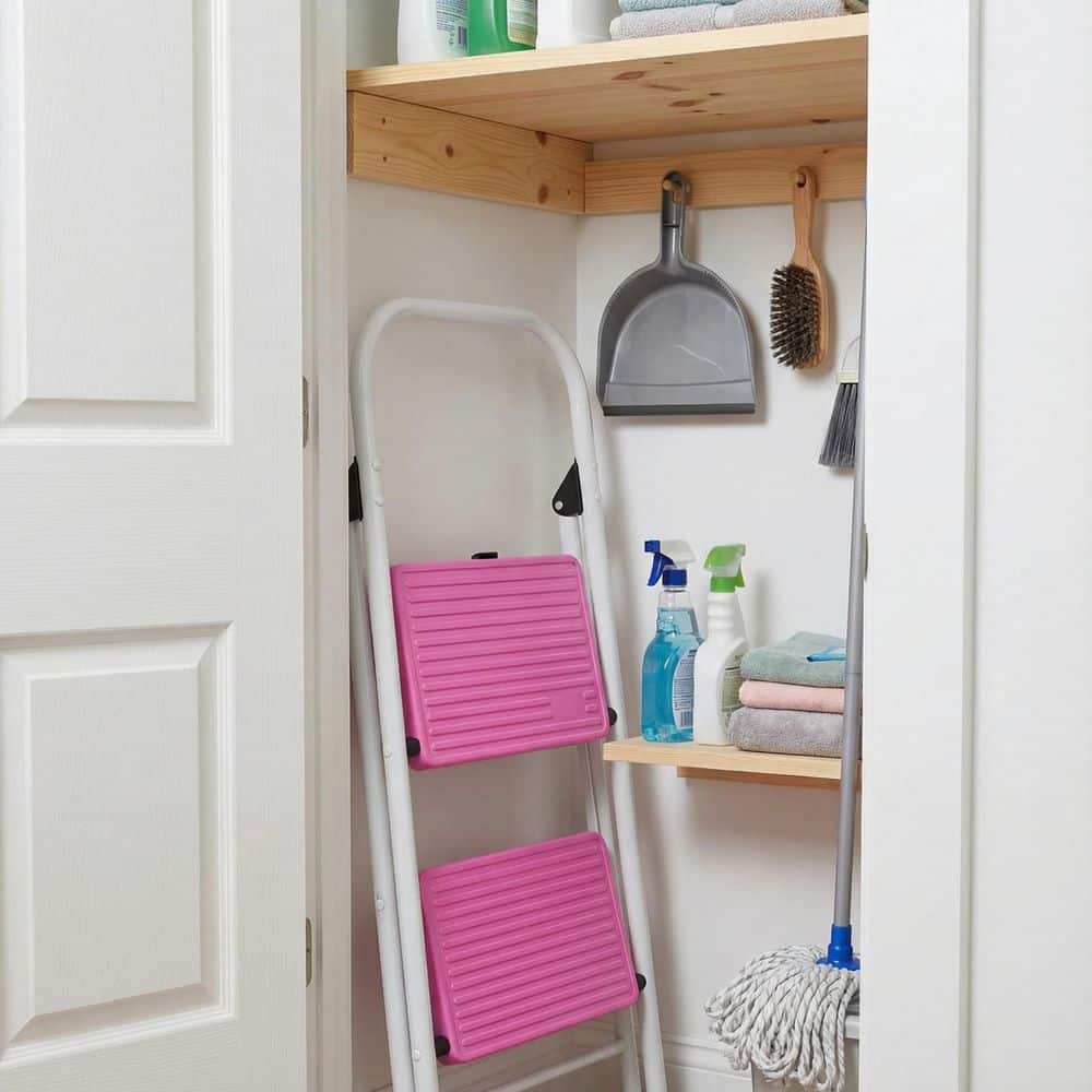 TITANKIT PRO 2-Step Folding Steel Step Stool (7 ft. Reach) with Non-Marring Feet, 330 lbs. Load Capacity Type IA Duty Rating, Pink (2)