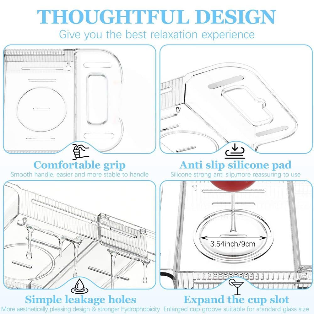 Numhew 1-Pack Expandable Clear Acrylic Bathtub Tray Caddy, Bathroom Tray for Bath Relaxing Foldable Bath Table Trays in Clear (3)