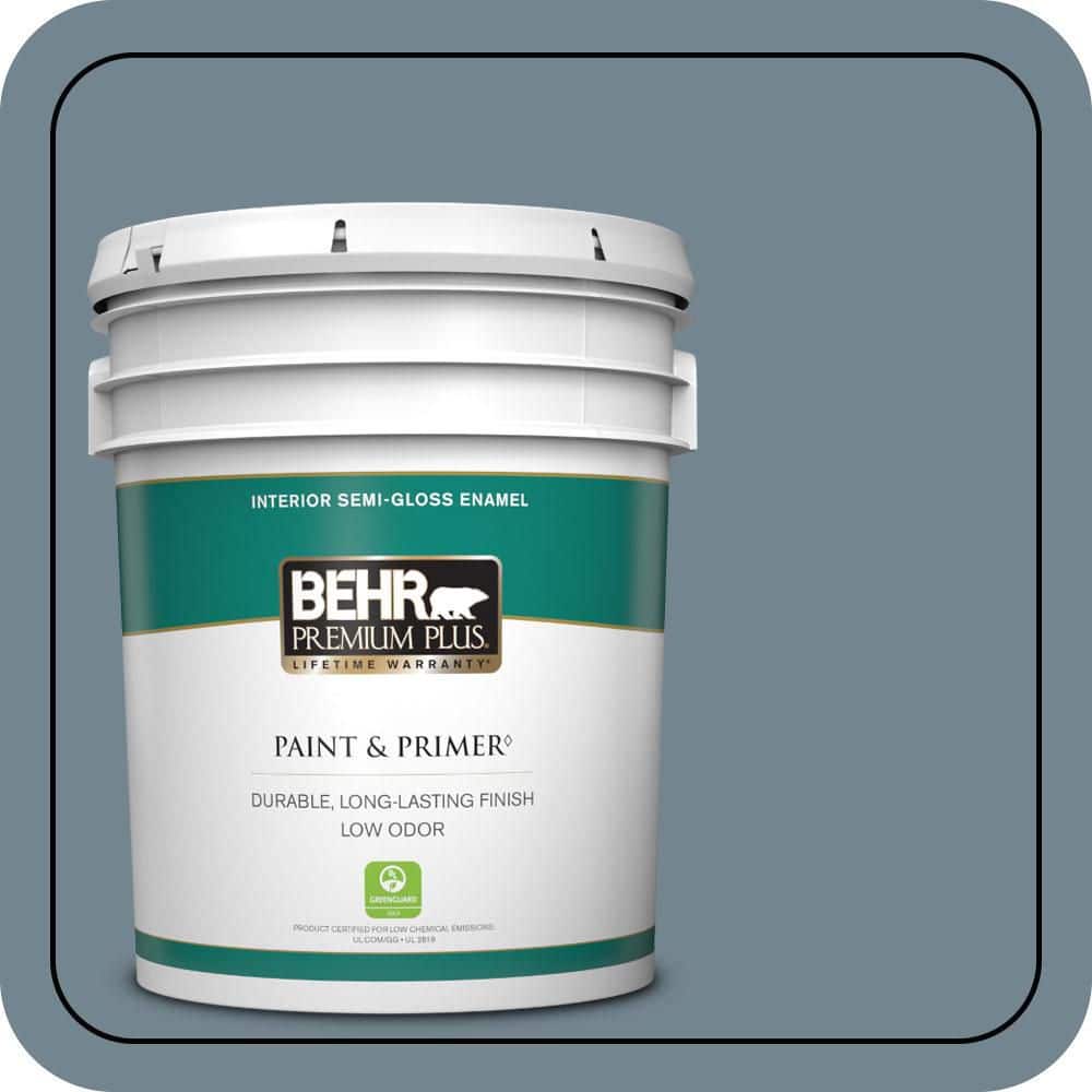 BEHR PREMIUM PLUS 5 gal. #N480-5 Adirondack Blue Semi-Gloss Enamel Low Odor Interior Paint & Primer