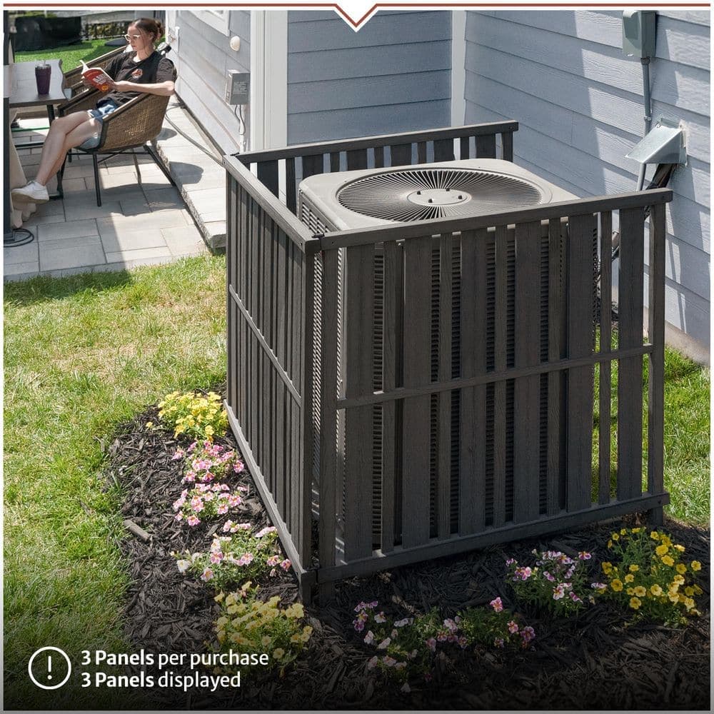 Enclo Privacy Screens 3.5 ft. H x 3.4 ft. W x 3.6 ft. L Roanoke Freestanding WoodTek Vinyl Privacy Screen Fence Flat Top Charcoal 3 Panel (2)