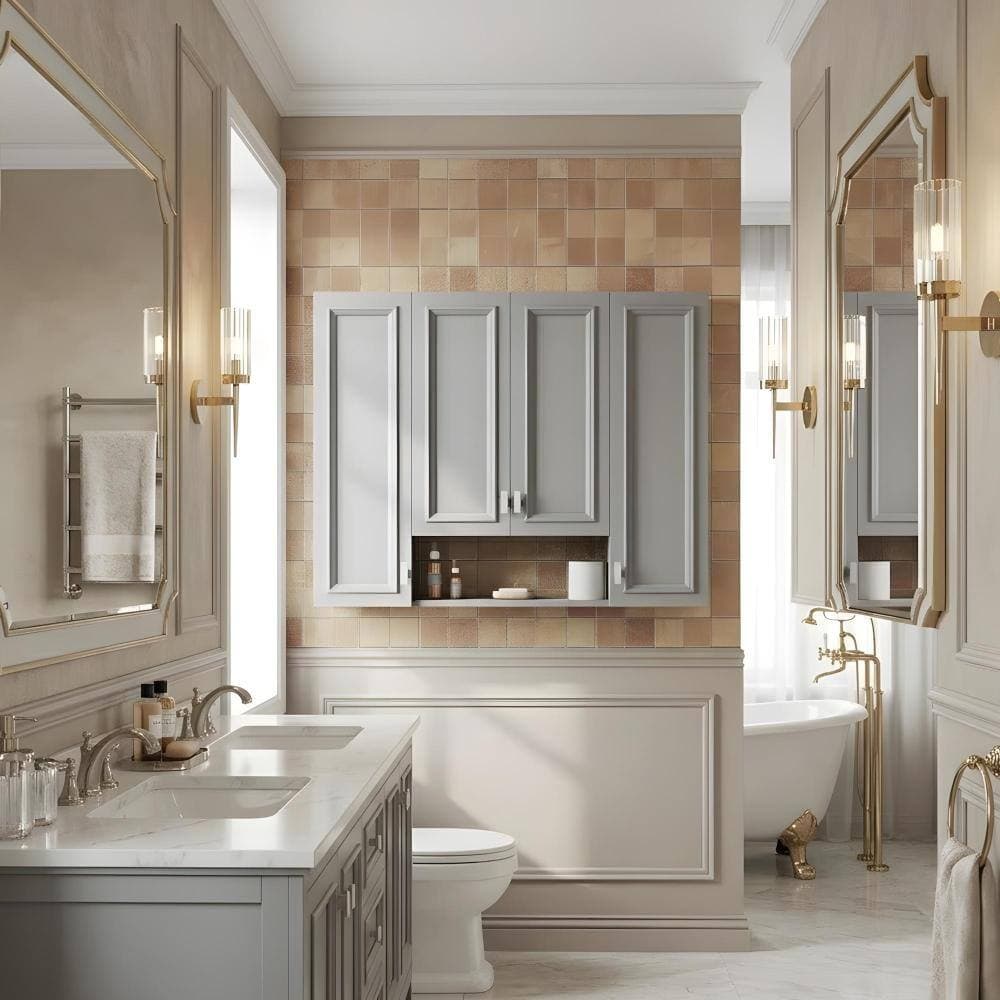 Zuvandra 36" W x 7" D x 28.7" H Solid Wood + MDF Bathroom Wall Cabinet with Doors and Shelves in Gray (2)