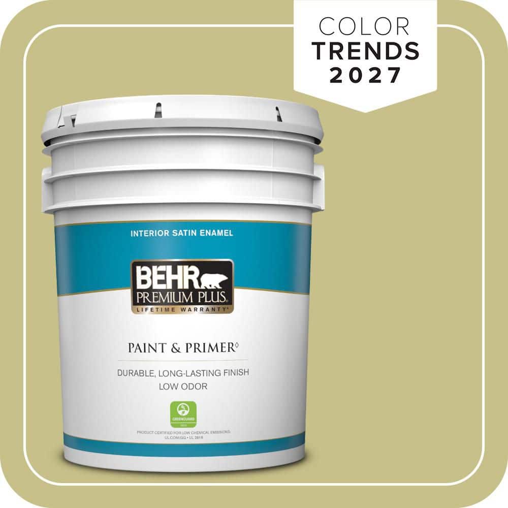 BEHR PREMIUM PLUS 5 gal. #PPU9-11 Wheat Grass Satin Enamel Low Odor Interior Paint & Primer